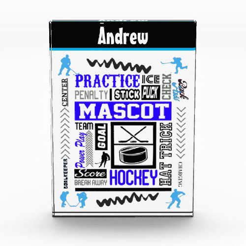 Boys Hockey Terminology Personalized Blue   Photo Block