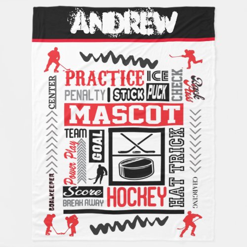 Boys Hockey Terminology Personalized  Fleece Blanket