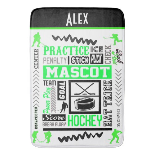 Boys Hockey Terminology Personalized Neon Green    Bath Mat