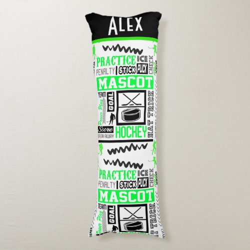 Boys Hockey Terminology Personalized Neon Green  Body Pillow