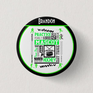 Boys Hockey Terminology Personalized Neon Green Button