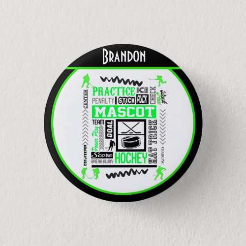 Boys Hockey Terminology Personalized Neon Green    Button