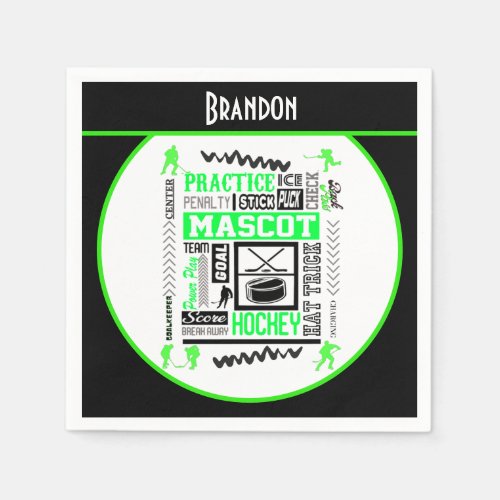 Boys Hockey Terminology Personalized Neon Green  Napkins