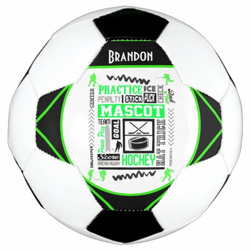 Boys Hockey Terminology Personalized Neon Green    Soccer Ball