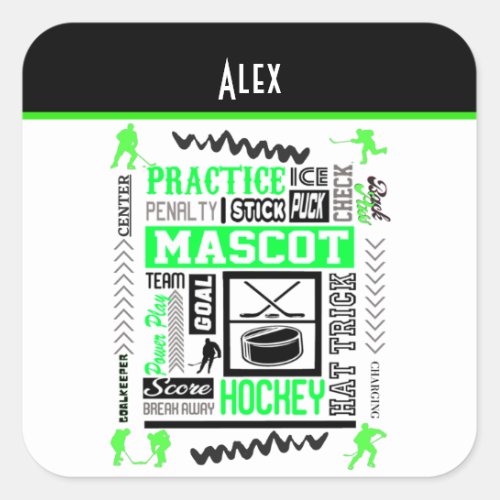 Boys Hockey Terminology Personalized Neon Green    Square Sticker