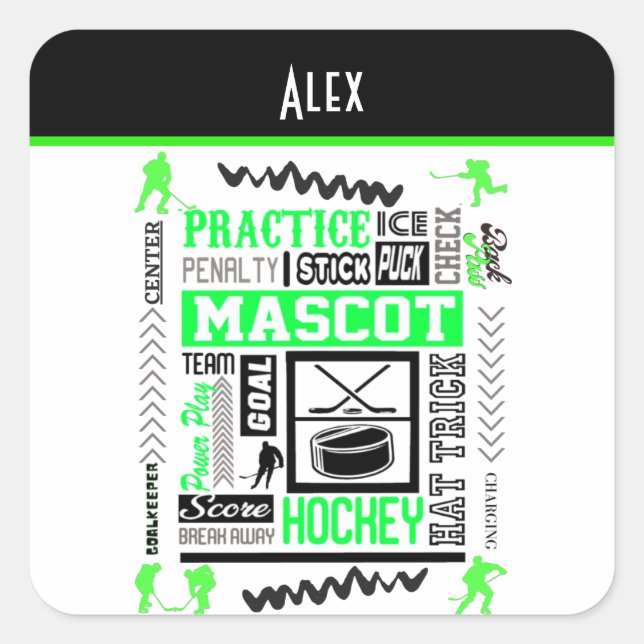 Boys Hockey Terminology Personalized Neon Green    Square Sticker (Front)