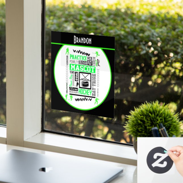 Boys Hockey Terminology Personalized Neon Green    Window Cling (Office)