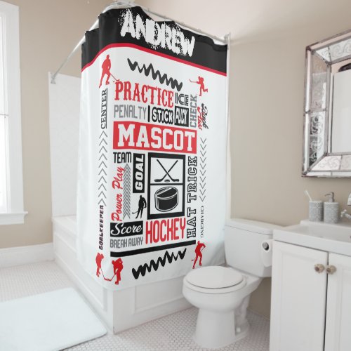 Boys Hockey Terminology Personalized   Shower Curtain