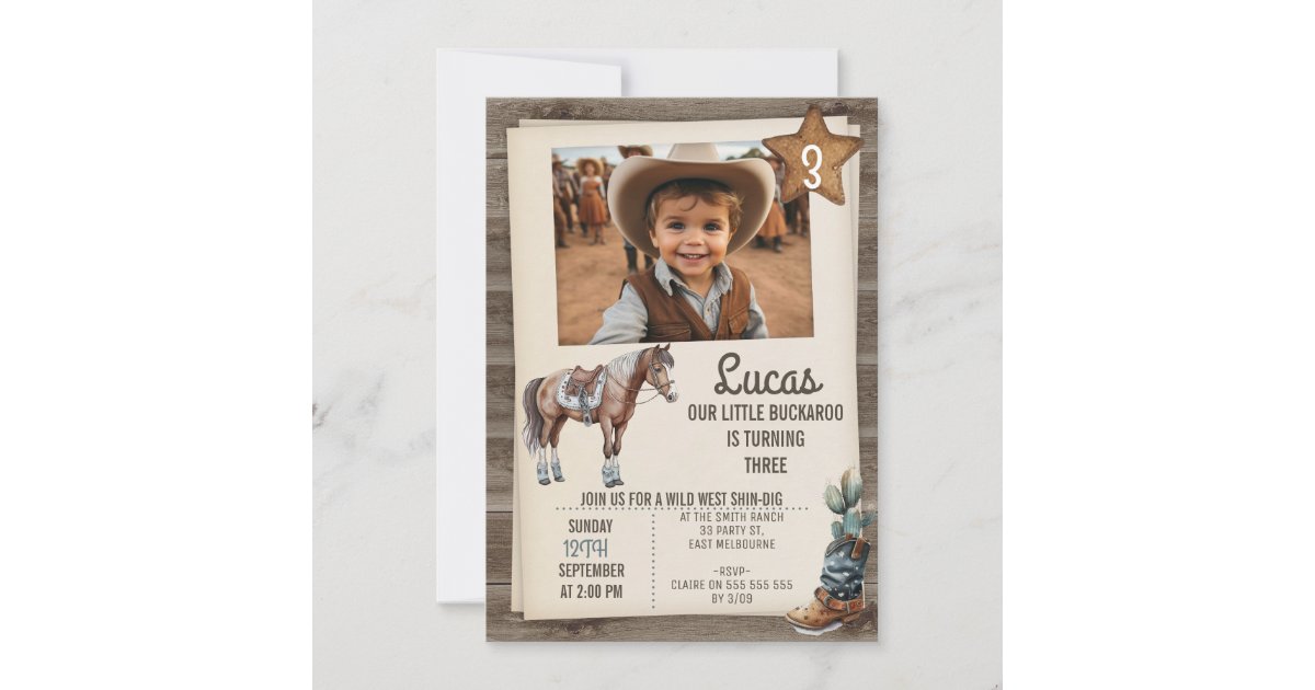 Boys Horse Buckaroo Wild West Birthday Invitation | Zazzle