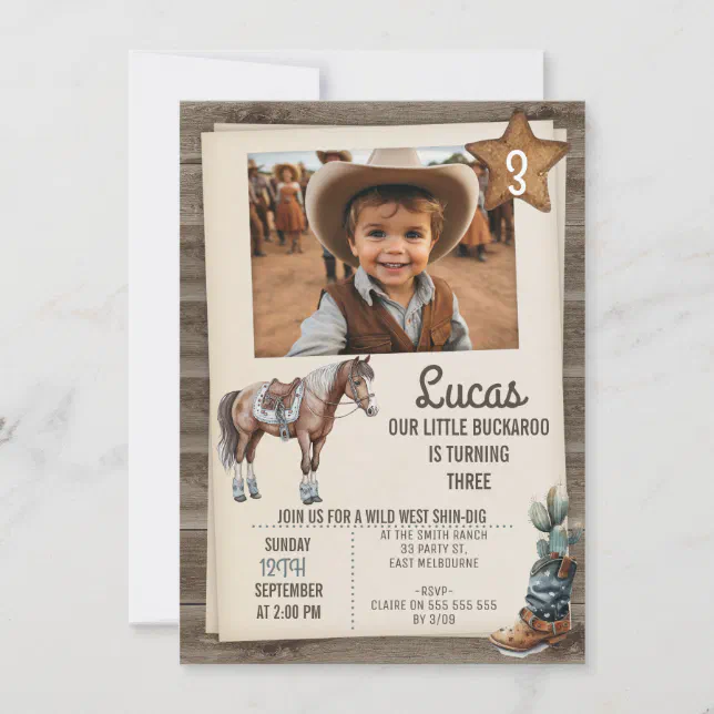 Boys Horse Buckaroo Wild West Birthday Invitation | Zazzle