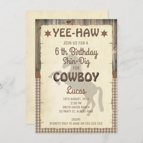 Boys Horse Wild West Birthday Party Invitation