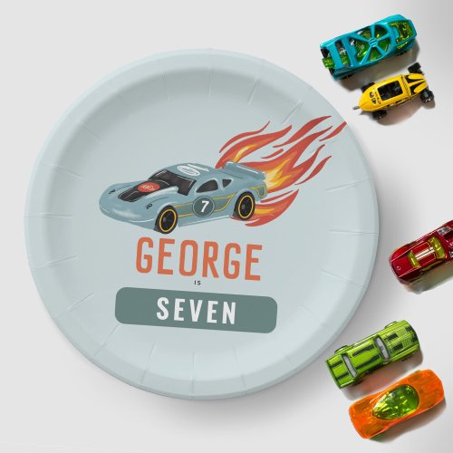 Boys Hot Blue Racing Car Kids Birthday Paper Plates