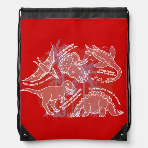 Boys how do you say dinosaur red drawstring bag