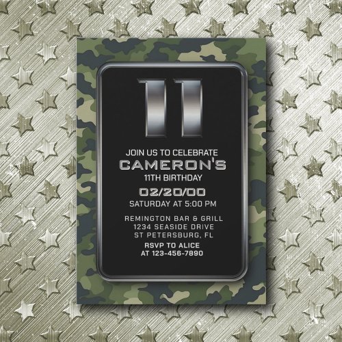 Boys Hunting Army 11th Birthday Invitation