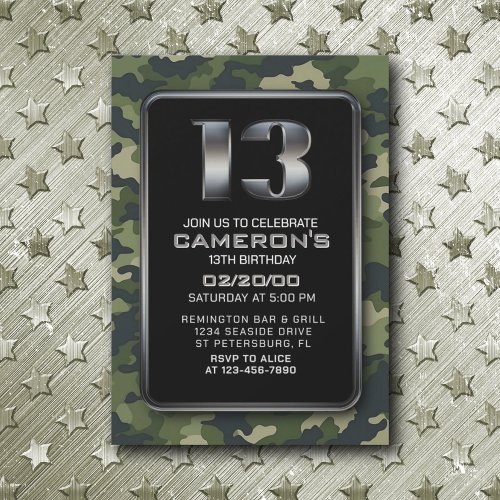 Boys Hunting Army 13th Birthday Invitation