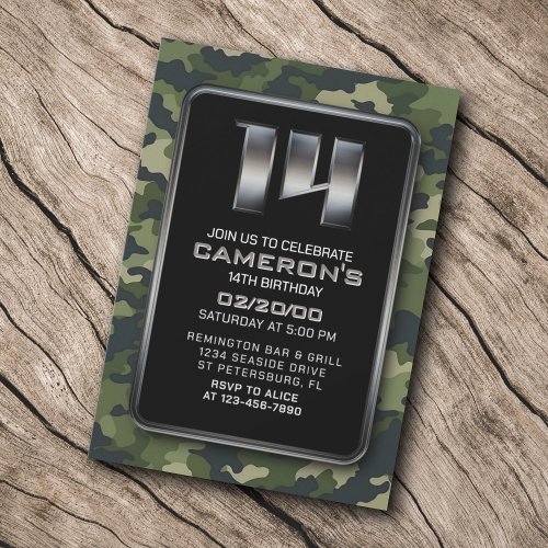 Boys Hunting Army 14th Birthday Invitation