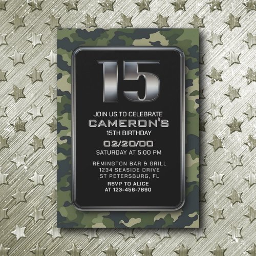 Boys Hunting Army 15th Birthday Invitation