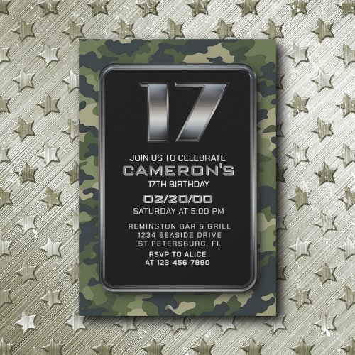 Boys Hunting Army 17th Birthday Invitation
