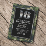 Boys Hunting Army 18th Birthday Invitation<br><div class="desc">Grab your gear, rally the troops, and get ready to party in style with this camoflauge birthday design. Featuring bold, sleek typography over a camo background, this design is dripping with rugged charm. The gunmetal-gray text adds a touch of tactical flair. Perfect for your seasoned outdoorsman, patriotic military enthusiast, or...</div>