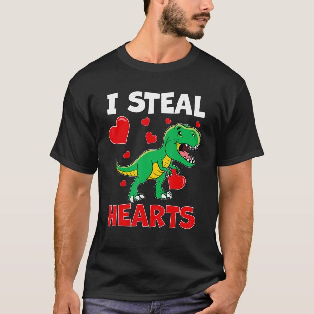 Boys I Steal Hearts Dinosaur Lover Kids Valentine' T-Shirt (Front)