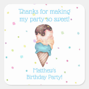 Boys Ice Cream Birthday Favors Stickers