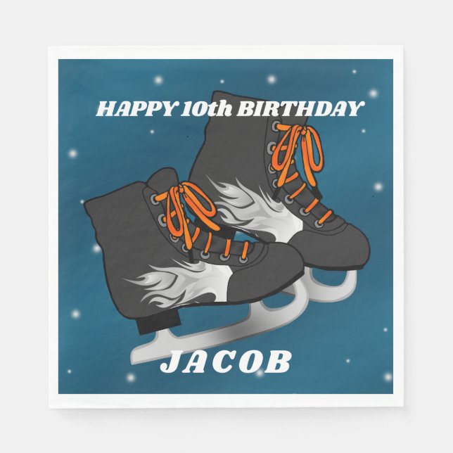 Boy's Ice Skate Birthday Napkins (Front)