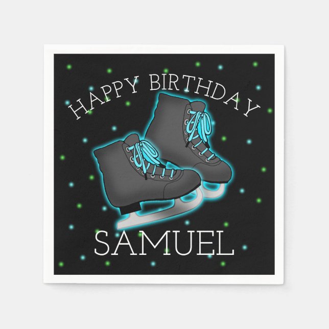 Boy's Ice Skate Birthday Paper Napkins (Front)