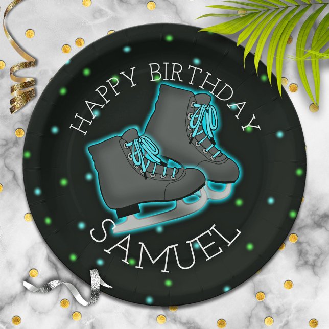 Boy's Ice Skate Birthday Party Paper Plates (Creator Uploaded)