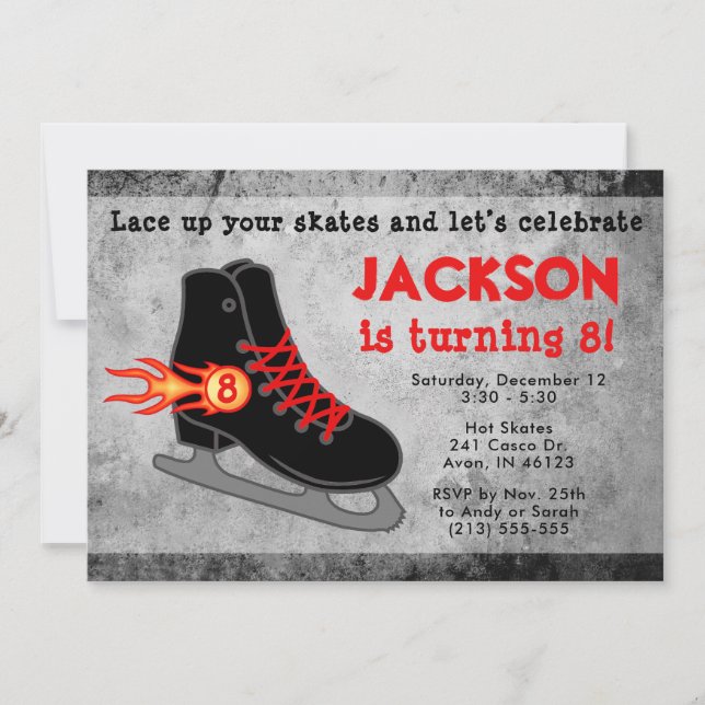 Boy's Ice Skate Extreme Birthday Invitation (Front)