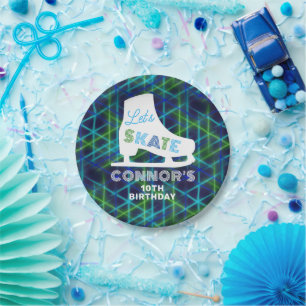 Boys Ice Skating Birthday Party Neon Paper Plates