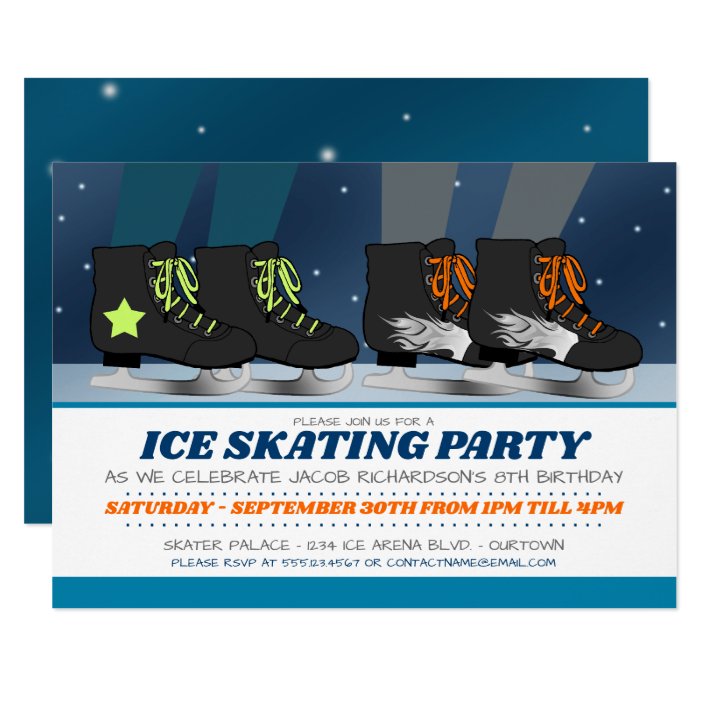 Boys Ice Skating Party Birthday Invitations