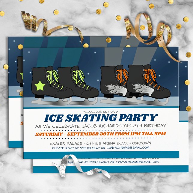 Boys Ice Skating Party Birthday Invitations