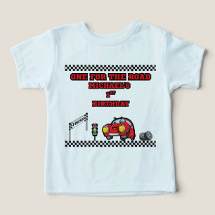 BOYS ICY BLUE ONE FOR THE ROAD RACE 1ST BIRTHDAY TODDLER T-SHIRT