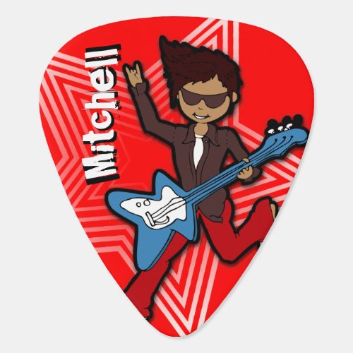 Boys id name rockstar dark hair red guitar pick