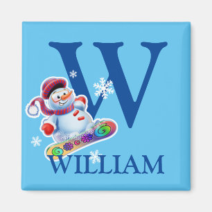 Boy's initial snowman fridge magnet