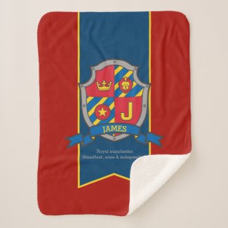 Boys James or J name and meaning red blue Sherpa Blanket