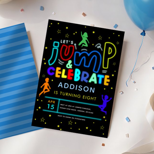  Boys Jump and Bounce Neon Trampoline Birthday Invitation (Creator Uploaded)