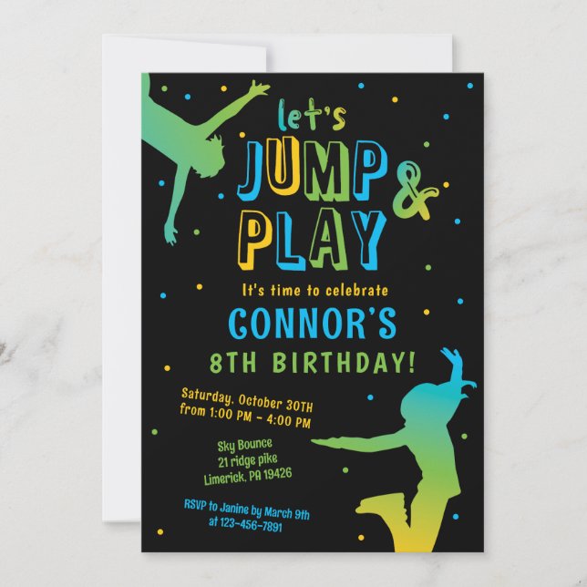 Boys Jump Birthday Party Trampoline Park Invitatio Invitation (Front)