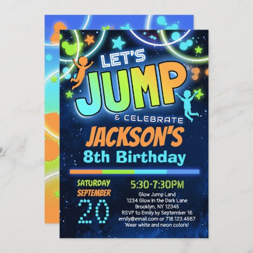 Boys Jump Party Birthday Invitation Blue Orange
