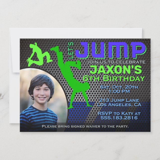 Boy's Jump Photo Birthday Party Invitation (Front)