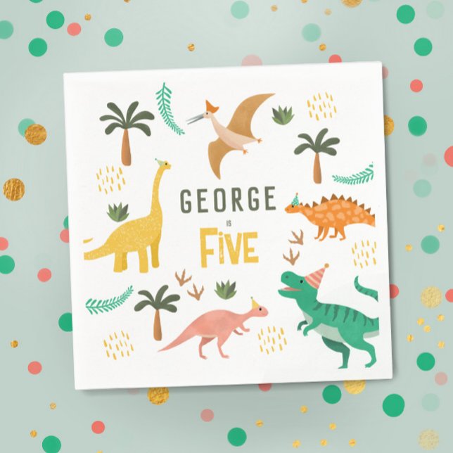Boys Jungle Dinosaur T-Rex Kids 5th Birthday Napkins (Creator Uploaded)