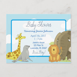 Boy's Jungle or Zoo Animals Themed Baby Shower Invitation Postcard