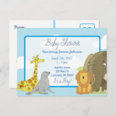 Boy's Jungle or Zoo Animals Themed Baby Shower Invitation Postcard (Front/Back)