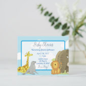 Boy's Jungle or Zoo Animals Themed Baby Shower Invitation Postcard (Standing Front)