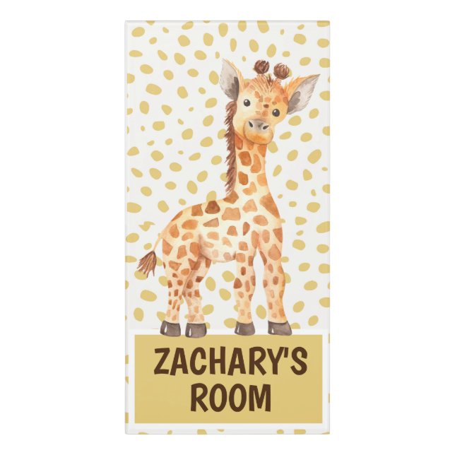 Boy's Jungle Safari Animal Giraffe Kids Room Door Sign (Classic Front Vert)