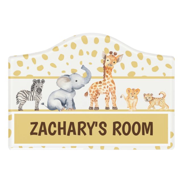 Boy's Jungle Safari Animal Kids Room Door Sign (Small Crest Front)