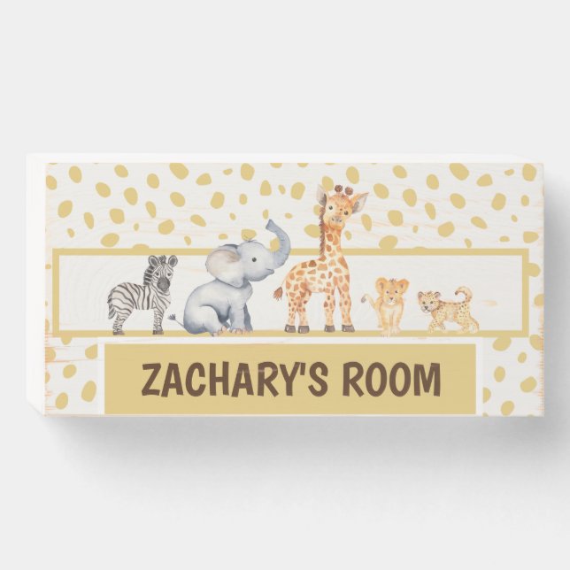 Boy's Jungle Safari Animal Kids Room Wooden Box Sign (Front Horizontal)