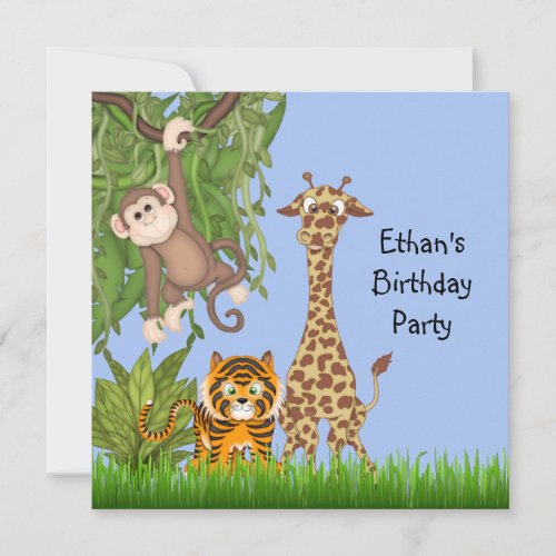 Boys Jungle Safari Birthday Party Invitations