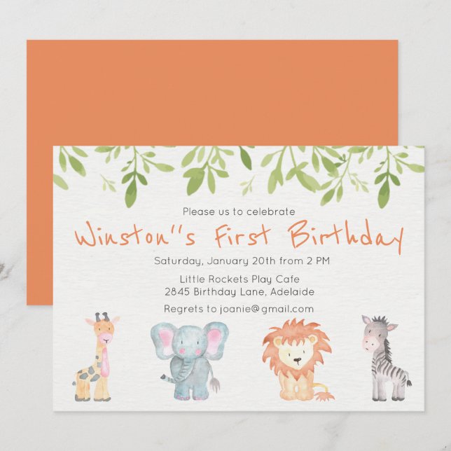 Boy's Jungle Themed Birthday Invitation (Front/Back)
