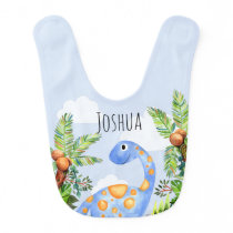 Boys Jungle Watercolor Dinosaur and Name Cute Baby Bib Boys Jungle Watercolor Dinosaur and Name Cute Baby Bib